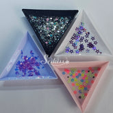 Triangle Palette for Glitter, Nails, Rhinestones - White, Black, Pink, Blue